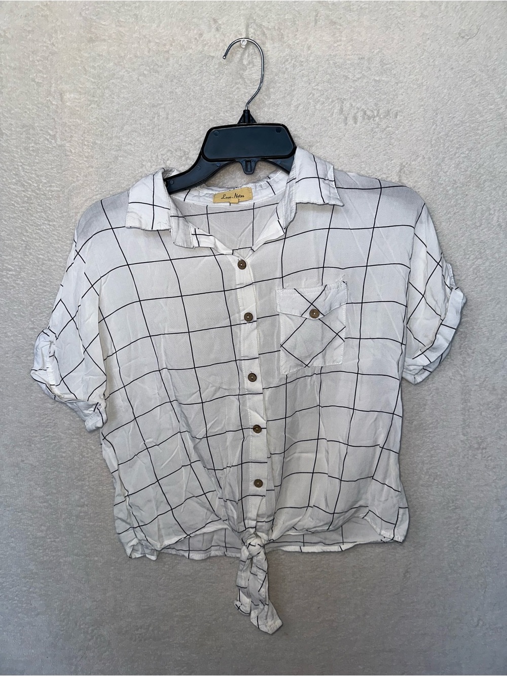 Love Notes Windowpane Button-Front Blouse